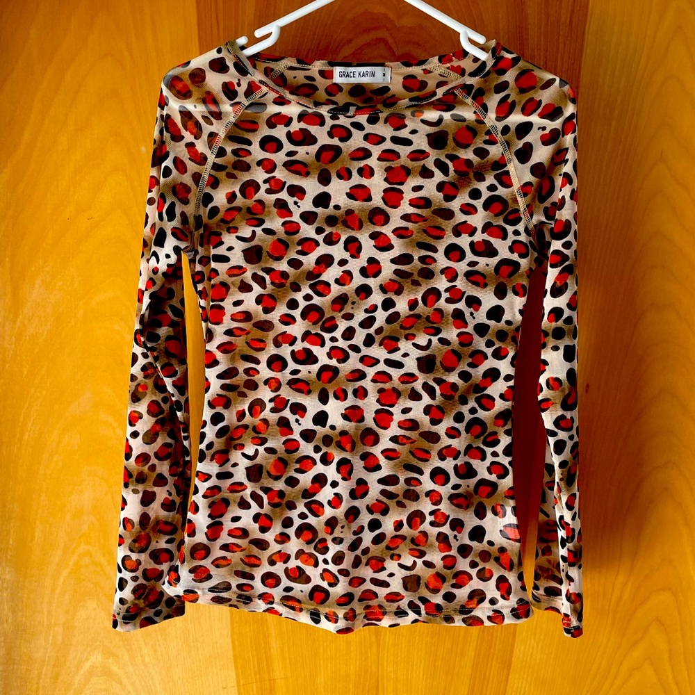 Women’s leopard print see through long sleeve